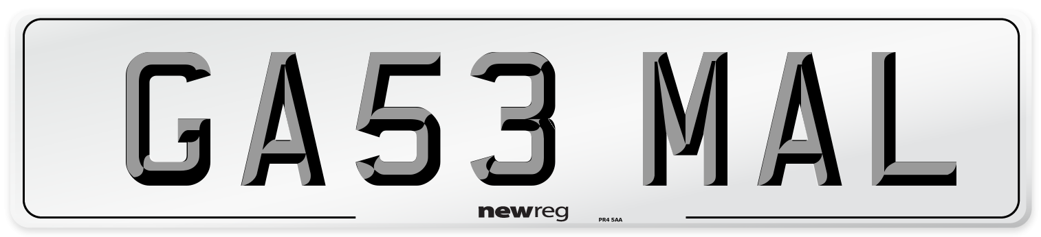 GA53 MAL Number Plate from New Reg